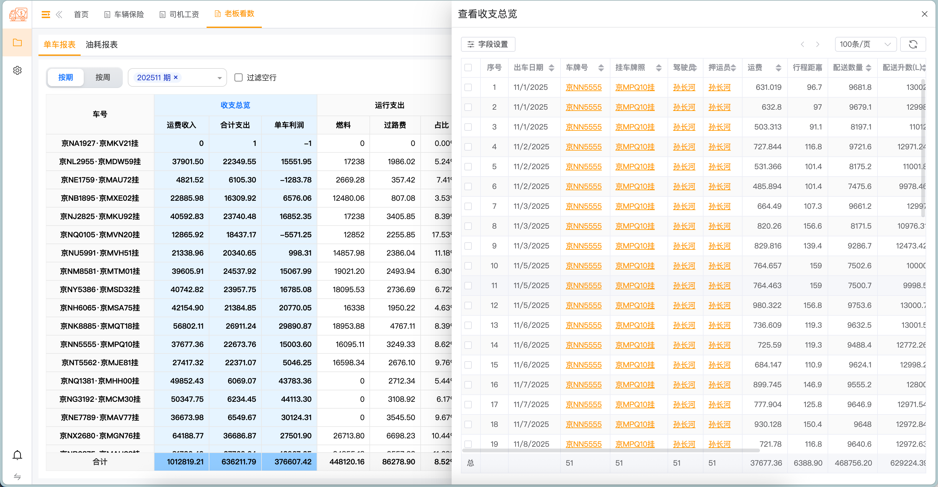 老板看数 - 查看收支总览（行程明细）